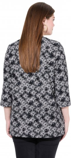 Ulla Popken Graphic Flower A-Line 3/4 Sleeve Tee Black - T-skjorter - 