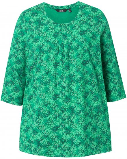 Ulla Popken Graphic Flower A-Line 3/4 Sleeve Tee Moss Green - T-skjorter - 