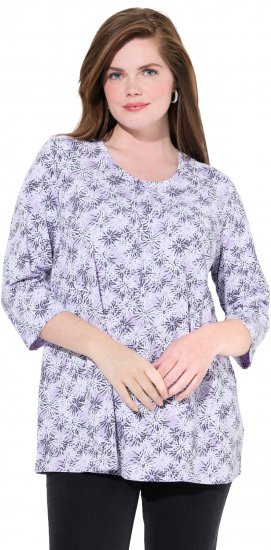 Ulla Popken Graphic Flower A-Line 3/4 Sleeve Tee Lavender - T-skjorter - 