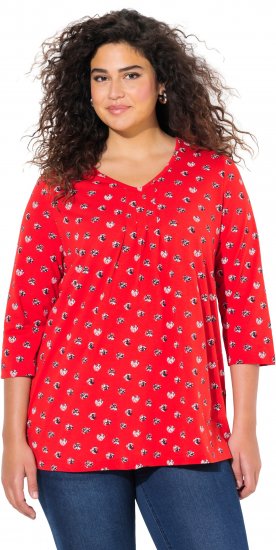 Ulla Popken Minimal Floral Print 3/4 Sleeve Tee Neon Red - Trykket T-skjorter for dame - 