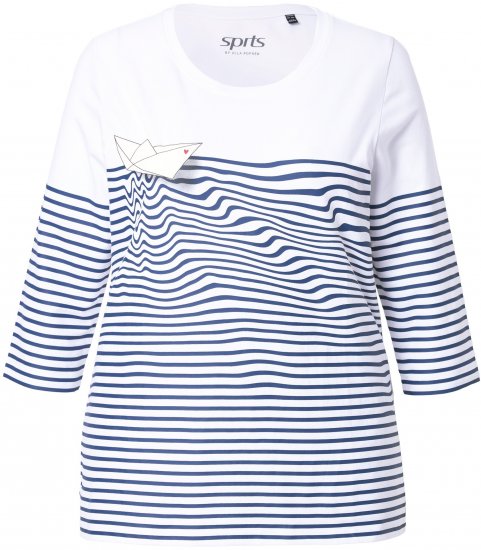 Ulla Popken Paper Boat Print 3/4 Sleeve Tee Snow White - Trykket T-skjorter for dame - 