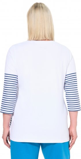 Ulla Popken Paper Boat Print 3/4 Sleeve Tee Snow White - Trykket T-skjorter for dame - 