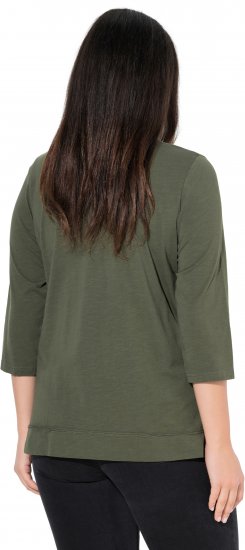 Ulla Popken Textured Lettering 3/4 Sleeve Tee Olive - Trykket T-skjorter for dame - 