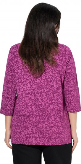 Ulla Popken Pleated Floral Print 3/4 Sleeve Tee Raspberry - Trykket T-skjorter for dame - 