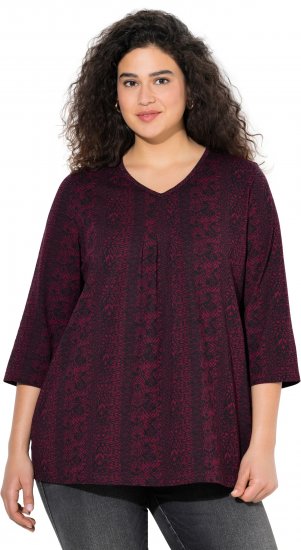 Ulla Popken Mixed Pattern Stripe 3/4 Sleeve Tee Black - T-skjorter - 