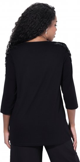 Ulla Popken Flower Epaulet 3/4 Sleeve Top Black - Trykket T-skjorter for dame - 