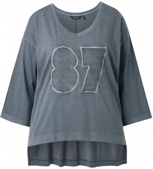 Ulla Popken 87 Applique Oversized Long Sleeve Tee Graphite Grey - T-skjorter - 