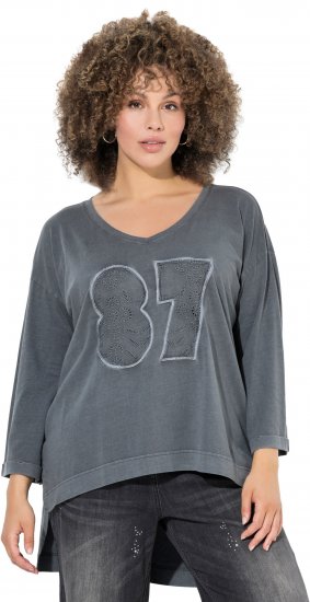 Ulla Popken 87 Applique Oversized Long Sleeve Tee Graphite Grey - T-skjorter - 