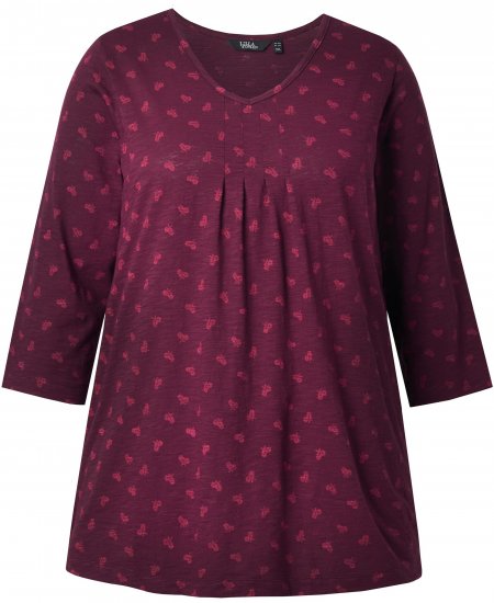 Ulla Popken Flower Print 3/4 Sleeve Tee Dark Ruby - T-skjorter - 