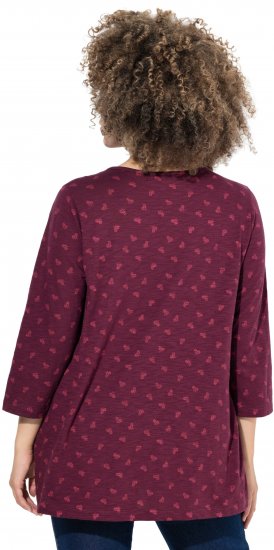 Ulla Popken Flower Print 3/4 Sleeve Tee Dark Ruby - T-skjorter - 
