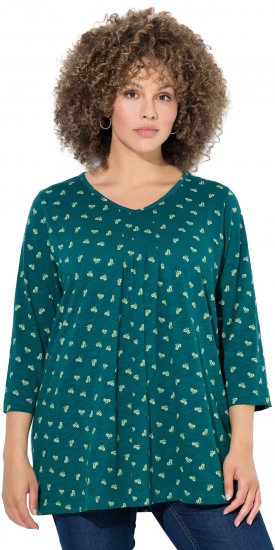 Ulla Popken Flower Print 3/4 Sleeve Tee Teal Green - T-skjorter - 