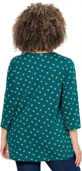 Ulla Popken Flower Print 3/4 Sleeve Tee Teal Green - T-skjorter - 