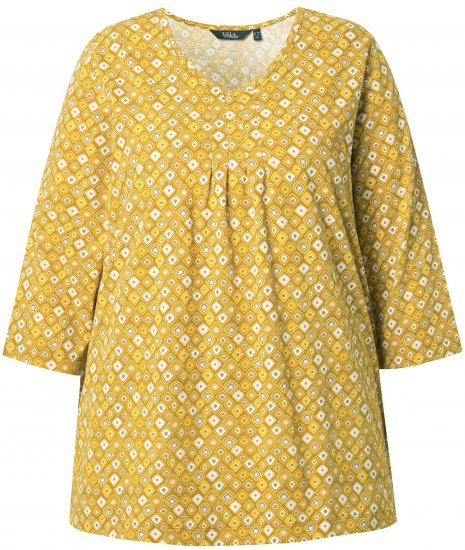 Ulla Popken Graphic Print Pleated 3/4 Sleeve Tee Mocha Brown - T-skjorter - 