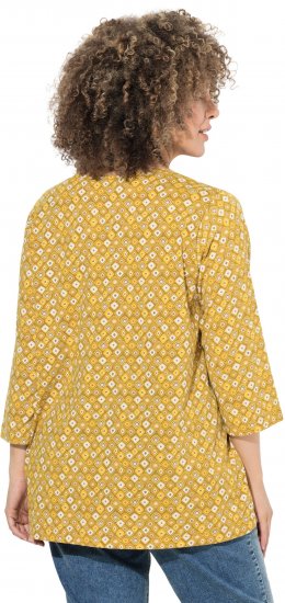 Ulla Popken Graphic Print Pleated 3/4 Sleeve Tee Mocha Brown - T-skjorter - 