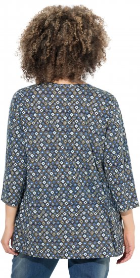 Ulla Popken Graphic Print Pleated 3/4 Sleeve Tee Atlantic Blue - T-skjorter - 