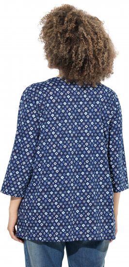 Ulla Popken Graphic Print Pleated 3/4 Sleeve Tee Blue - T-skjorter - 