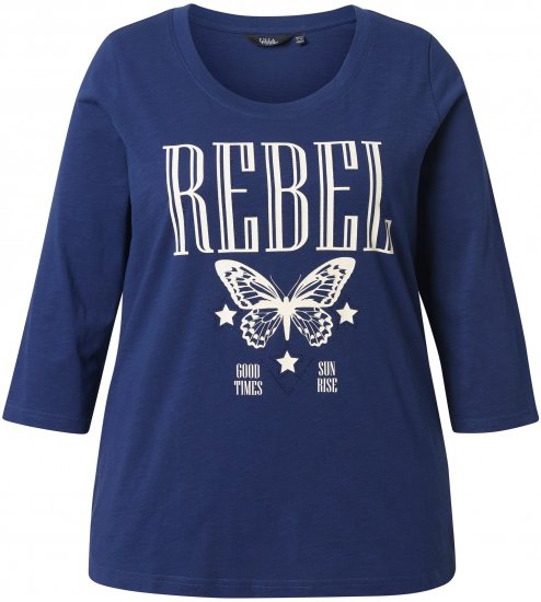 Ulla Popken Rebel 3/4 Sleeve Graphic Tee Ink Blue - T-skjorter - 