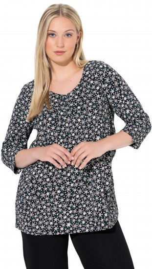 Ulla Popken Snowflake Print 3/4 Sleeve Tee Black - T-skjorter - 