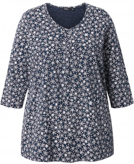 Ulla Popken Snowflake Print 3/4 Sleeve Tee Navy - T-skjorter - 
