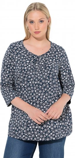 Ulla Popken Snowflake Print 3/4 Sleeve Tee Navy - T-skjorter - 