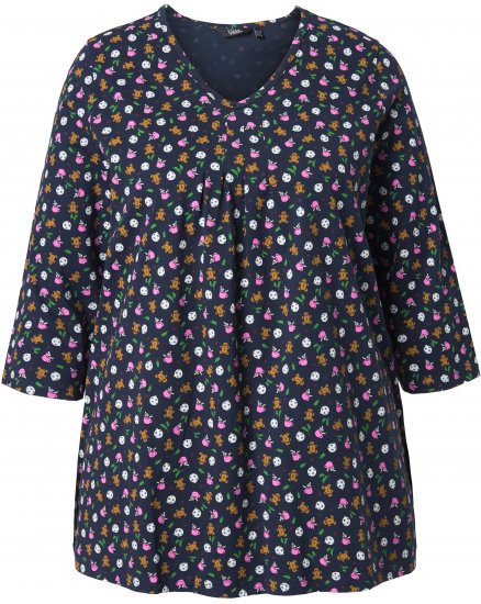 Ulla Popken Gingerbread Print 3/4 Sleeve Tee Navy - T-skjorter - 