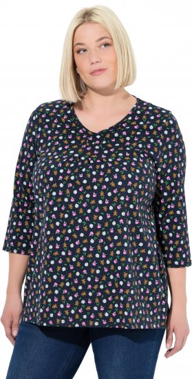 Ulla Popken Gingerbread Print 3/4 Sleeve Tee Navy - T-skjorter - 