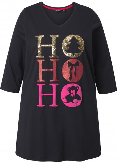 Ulla Popken Ho Ho Ho 3/4 Sleeve Graphic Tunic Tee Black - T-skjorter - 