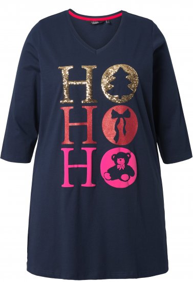 Ulla Popken Ho Ho Ho 3/4 Sleeve Graphic Tunic Tee Navy - T-skjorter - 
