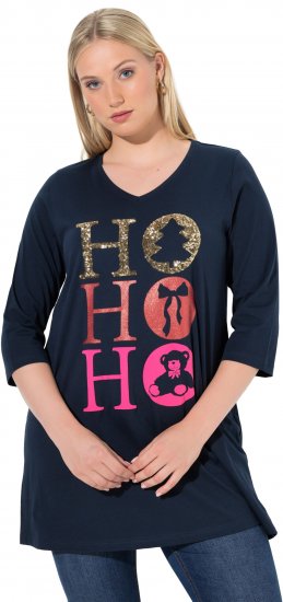 Ulla Popken Ho Ho Ho 3/4 Sleeve Graphic Tunic Tee Navy - T-skjorter - 