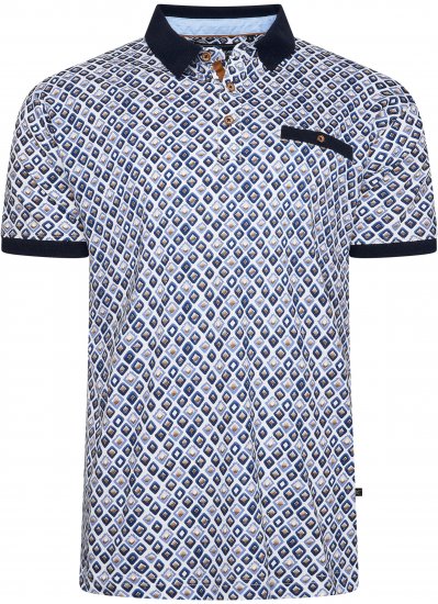 Kam Jeans 5526 AOP Diamond Jersey Polo with Contracts Collar/Cuffs Navy - Polo- & piqueskjorter - Poloskjorte i store størrelser - 2XL-8XL