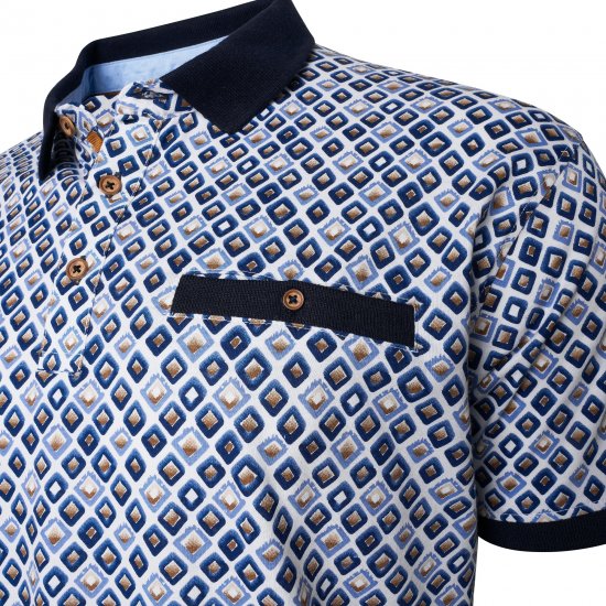 Kam Jeans 5526 AOP Diamond Jersey Polo with Contracts Collar/Cuffs Navy - Polo- & piqueskjorter - Poloskjorte i store størrelser - 2XL-8XL