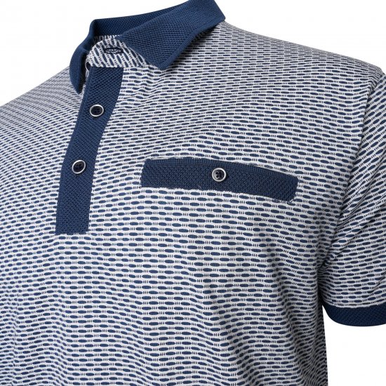 Kam Jeans 5528 AOP Print with Jacquard Collar/Cuffs Polo Navy - Polo- & piqueskjorter - Poloskjorte i store størrelser - 2XL-8XL