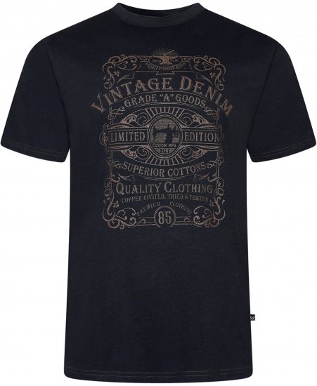 Kam Jeans 5786 Vintage Denim Print Tee Black - T-skjorter - Store T-skjorter - 2XL-14XL