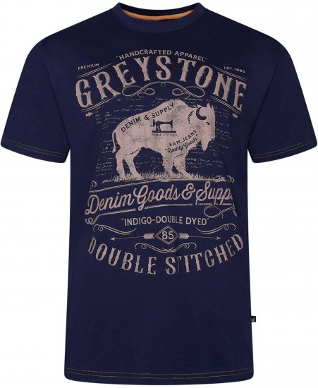 Kam Jeans 5790 Greystone Print Tee Navy - T-skjorter - Store T-skjorter - 2XL-14XL
