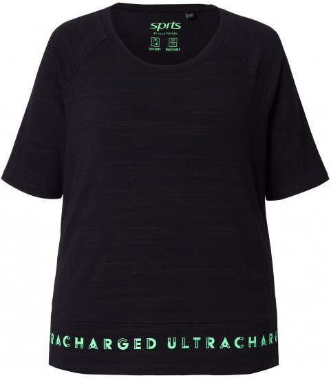 Ulla Popken Classic Fit Half-Sleeve Crew Neck T-shirt With Hem Inscription Black - Trykket T-skjorter for dame - 
