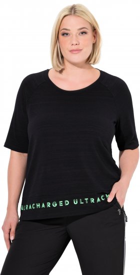 Ulla Popken Classic Fit Half-Sleeve Crew Neck T-shirt With Hem Inscription Black - Trykket T-skjorter for dame - 