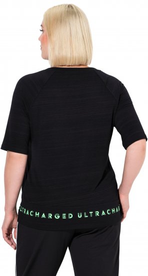 Ulla Popken Classic Fit Half-Sleeve Crew Neck T-shirt With Hem Inscription Black - Trykket T-skjorter for dame - 