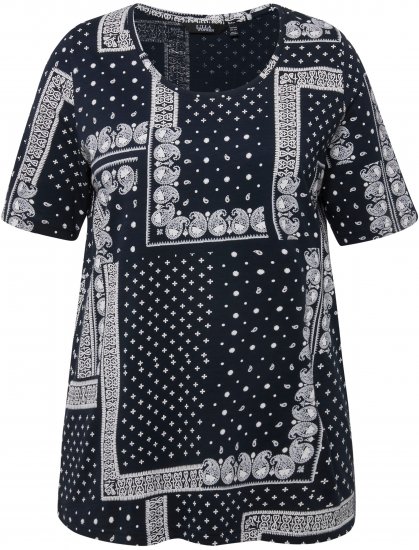 Ulla Popken Paisley A-Line Short Sleeve Tee Navy Blue - Trykket T-skjorter for dame - 