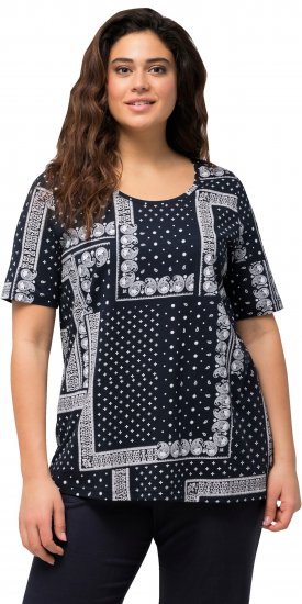 Ulla Popken Paisley A-Line Short Sleeve Tee Navy Blue - Trykket T-skjorter for dame - 