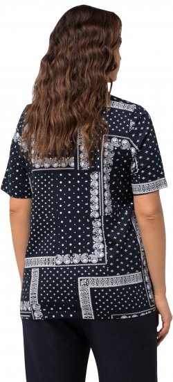 Ulla Popken Paisley A-Line Short Sleeve Tee Navy Blue - Trykket T-skjorter for dame - 