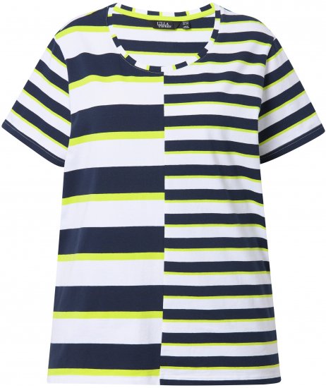 Ulla Popken Mix Stripe Short Sleeve Tee Lime - Trykket T-skjorter for dame - 