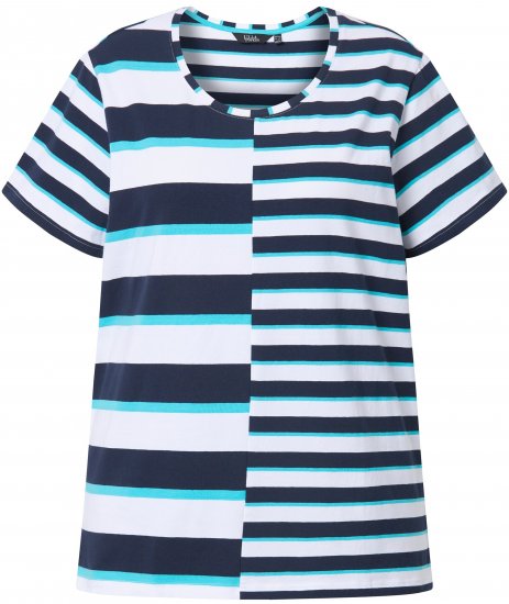 Ulla Popken Mix Stripe Short Sleeve Tee Deep Aqua - Trykket T-skjorter for dame - 