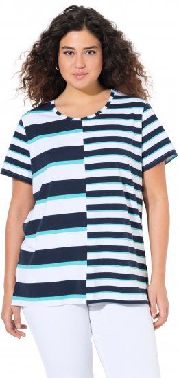 Ulla Popken Mix Stripe Short Sleeve Tee Deep Aqua - Trykket T-skjorter for dame - 