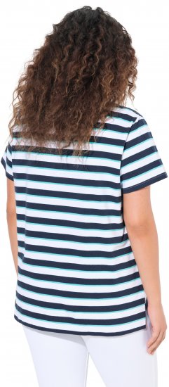 Ulla Popken Mix Stripe Short Sleeve Tee Deep Aqua - Trykket T-skjorter for dame - 
