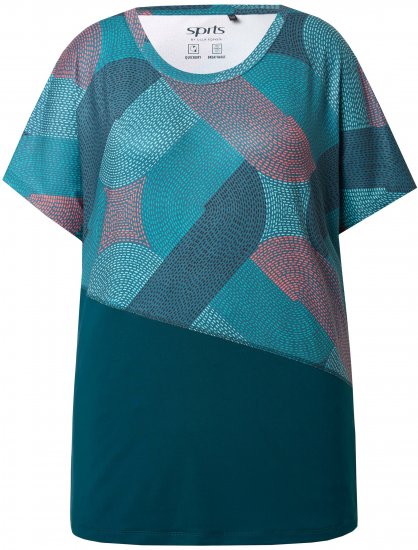 Ulla Popken Quick Drying Geometric Print Short Sleeve Tee Dark Petrol - Trykket T-skjorter for dame - 