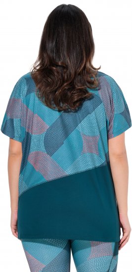 Ulla Popken Quick Drying Geometric Print Short Sleeve Tee Dark Petrol - Trykket T-skjorter for dame - 