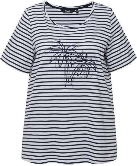 Ulla Popken Palm Tree Embroidered Tee Navy Blue - Trykket T-skjorter for dame - 