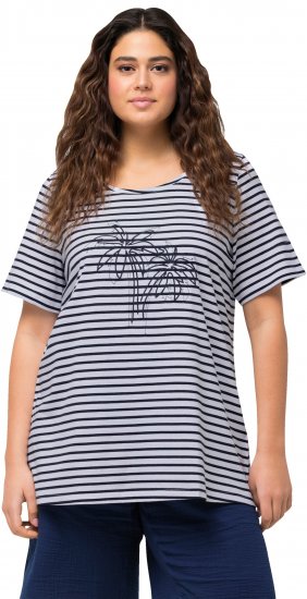 Ulla Popken Palm Tree Embroidered Tee Navy Blue - Trykket T-skjorter for dame - 