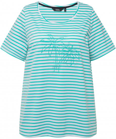 Ulla Popken Palm Tree Embroidered Tee Turquoise Green - Trykket T-skjorter for dame - 