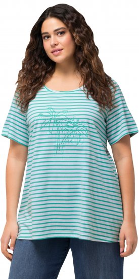 Ulla Popken Palm Tree Embroidered Tee Turquoise Green - Trykket T-skjorter for dame - 